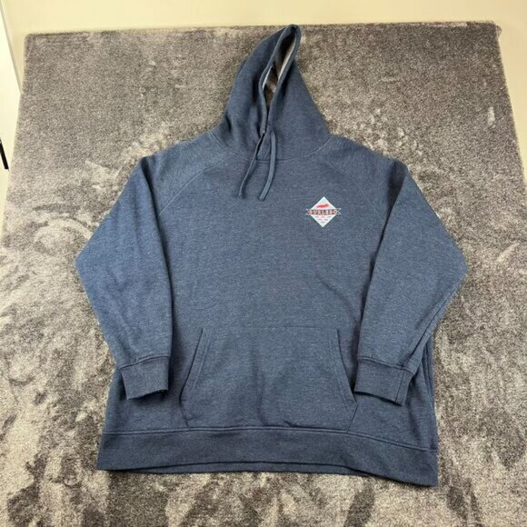 Burlebo Fleece Hoodie Mountain Spellout Navy Blue Men's XXL Pullover - Picture 3 of 10